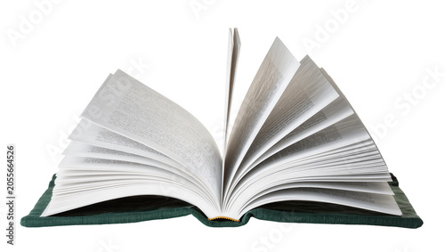 Tableau sur toile Open green hardcover book with fanned pages, isolated on transparent background