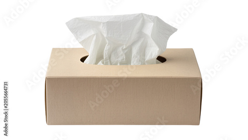 Cardboard tissue box with white tissues, isolated on transparent background