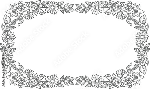 Floral frame coloring page vector line art book drawing for adults and kids