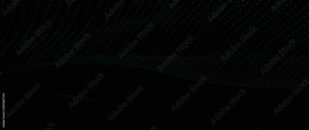 Obraz premium Futuristic Abstract Background: Dynamic Network of Glowing Teal and Blue Interconnected Particles and Lines, Evoking Digital Plexus and Scientific Data Flow with Depth and Mystery