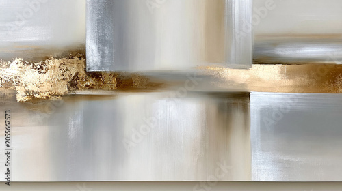 Abstrakte Malerei mit breiten silbernen und goldenen Pinselstrichen