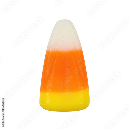 A single candy corn with white, orange, and yellow colors isolated on transparent background, PNG