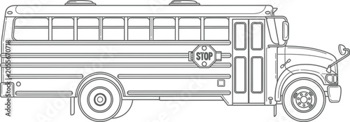 School bus coloring page vector line drawing for kids book art therapy