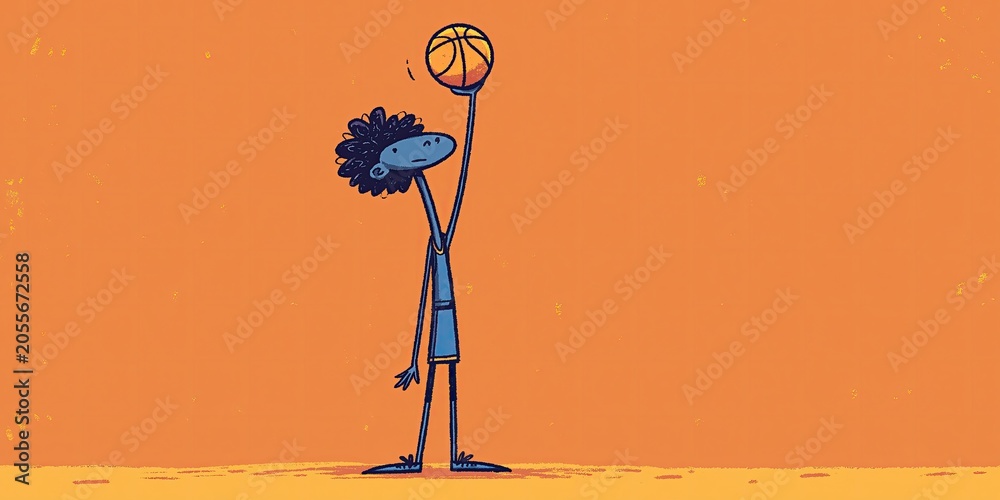 Naklejka premium basketball comical animation of basketball player dribbling and shooting the basketball
