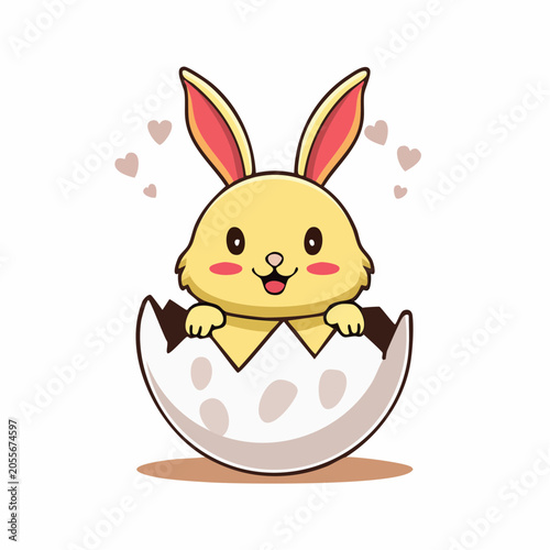 Cute Yellow Bunny Hatching from Egg