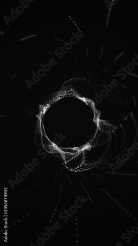 White particle sphere on a black background
