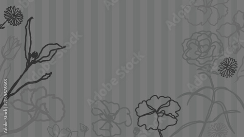 Fotografie Gray striped desktop wallpaper with floral outlines, elegant and subtle vector