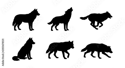Foto Wolf Silhouettes Collection: Howling, Running, Sitting, Walking, Prowling Animal