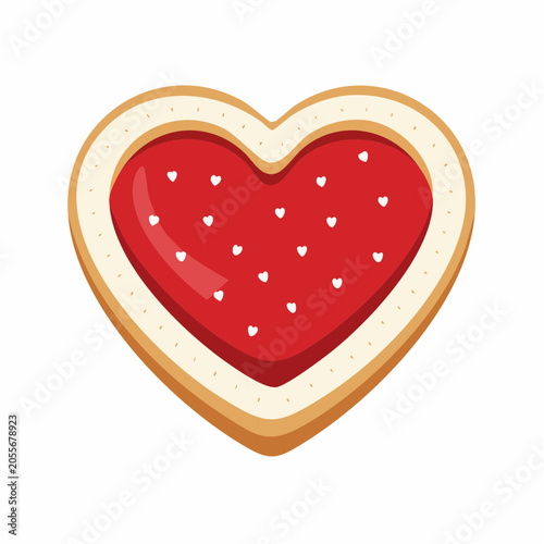 Heart Shaped Cookie with Red Jam and White Hearts