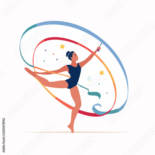 Rhythmic Gymnast Performing with Ribbon