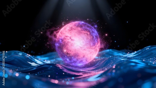 Cosmic sphere over glowing waves