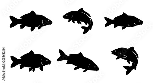 Fotografija Carp Fish Silhouettes, Aquatic Life Icons, Vector Set for Fishing and Seafood De