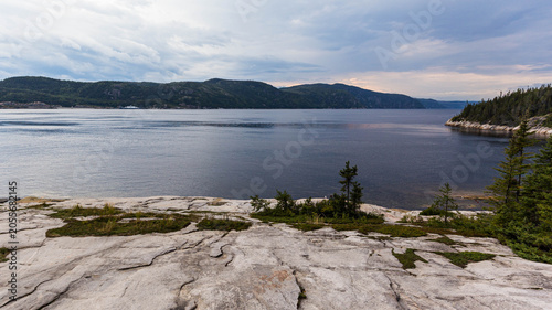 Granite Rock Shore Overlooking Saguenay Fjord at Dusk, Quebec