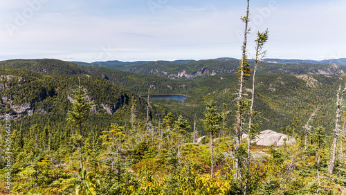 Alpine Lake in Forested Valley Viewed from Summit, Charlevoix, Quebec