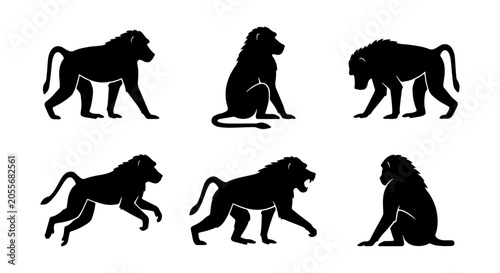 Canvastavla Baboon Silhouettes Vector Set: Primate Poses, Wildlife Graphics, African Animal