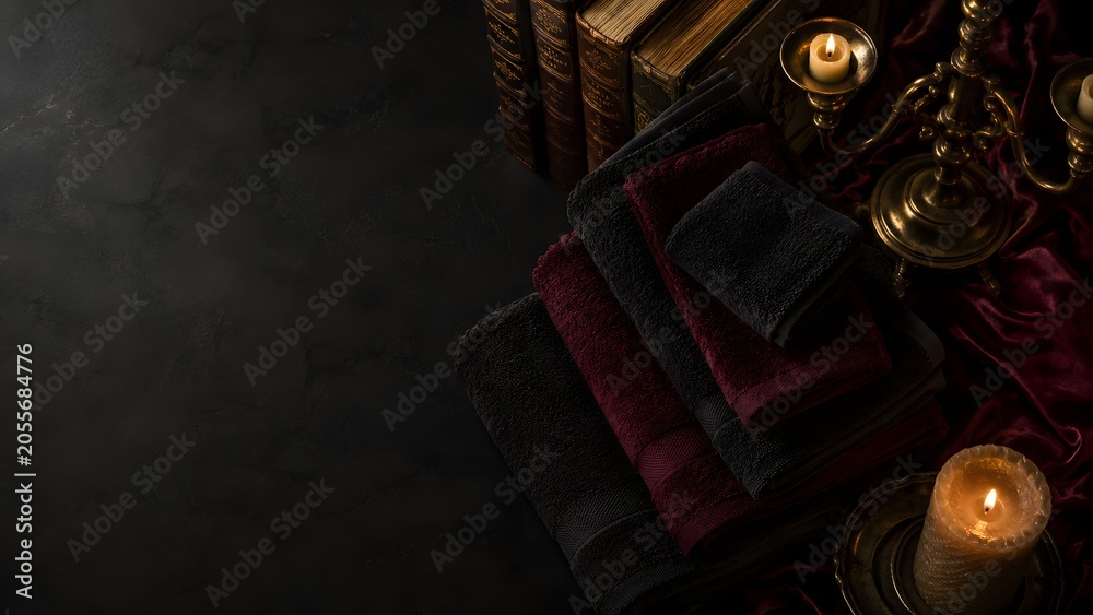Naklejka premium Suitcase, vintage, leather aesthetic flat lay composition on a soft neutral background