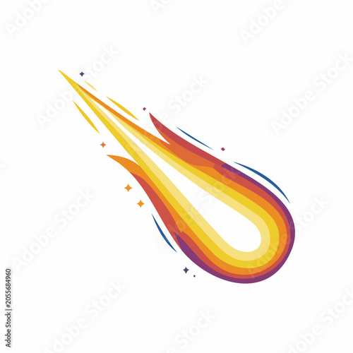 Stylized Meteorite or Comet with Fiery Tail