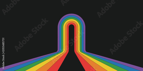 Bild auf Leinwand Abstract pride month background with rainbow colors and wavy 1970s retro lines for lgbtq parade banner, pride festival poster, hippie style decor, and colorful summer graphic
