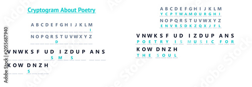 Photos Cryptogram puzzle about poetry with letters and solutions in modern design
