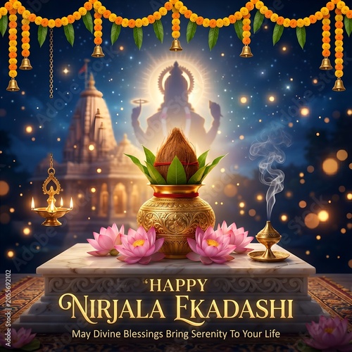 Nirjala Ekadashi Divine Golden Greeting Design