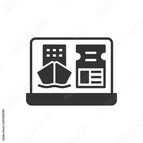 Cruise Ship Ticket Icon - Online Booking Laptop Icon