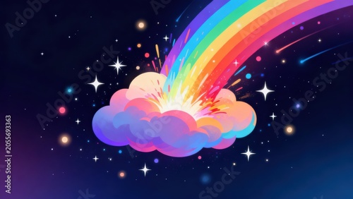 Colorful rainbow emerging from cloud