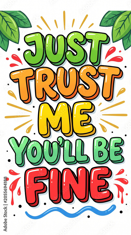Fototapeta premium Colorful Trust Message Handwritten Text with Bright Sunburst Background Illustration