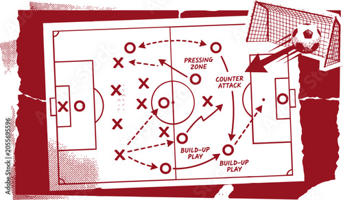 Konstfotografi Vintage soccer tactical board illustration, retro football strategy diagram with