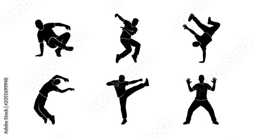 Canvastavla Breakdance Silhouettes Collection, Dynamic Hip Hop Dancer Poses, Urban Street Da