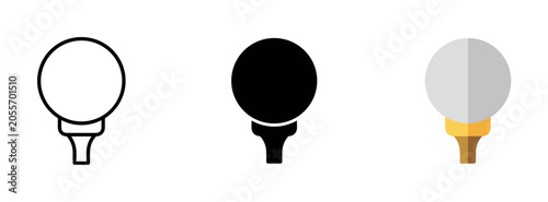 Fotografía Set of three golf ball icons on tees, representing different styles and formats