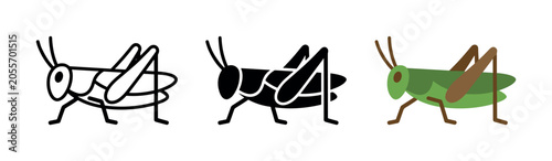Foto Set of three stylized grasshopper icons in different artistic styles
