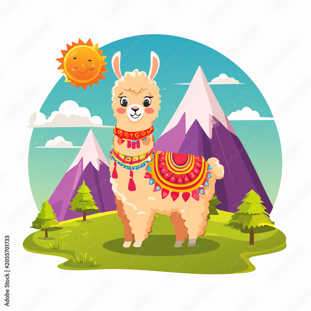 Obraz premium Baby-Alpaka im Hochland (Peru-Stil)