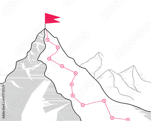 Mountain climbing success path icons set, generic route to mountain peak representing business growth and success design.