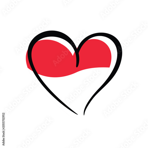 Indonesian Flag in Heart Shape Design Template Inspiration, Vector Illustration