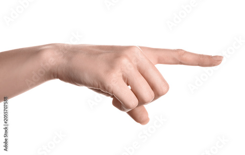 Female hand pointing rightw...