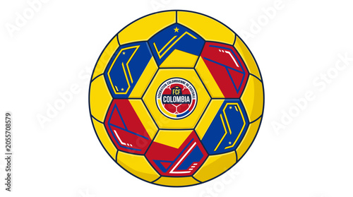 Photos Colombian Flag Football Design: A vibrant soccer ball adorned with the national colors and emblem of Colombia, symbolizing national pride and passion for the sport
