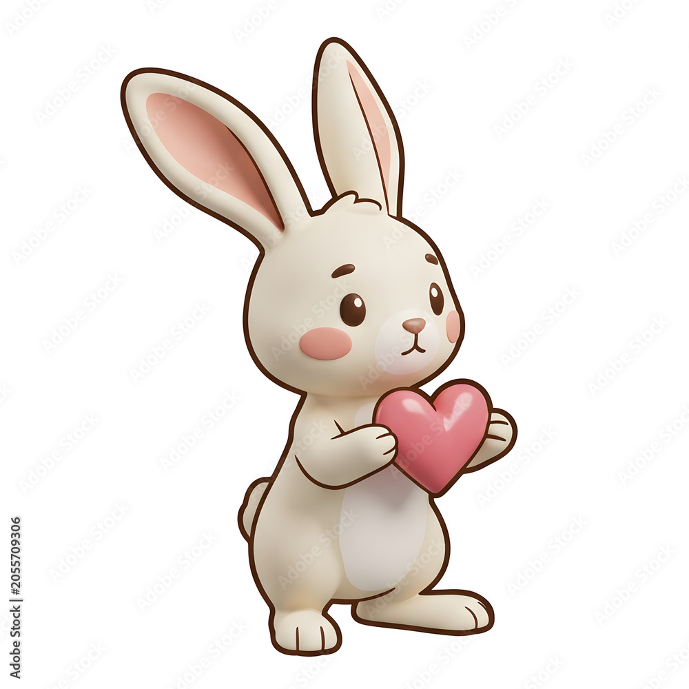 Obraz premium Cute cartoon bunny holding a pink heart
