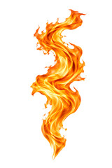 Abstract vertical fire flame swirl isolated on transparent background