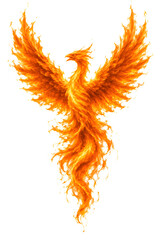 Mythical phoenix bird made of burning fire flames isolated on transparent background