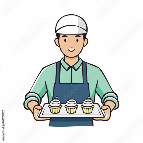 Baker Holding Tray of Cupcakes