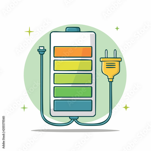 Battery Charging Icon with Plug and Cable