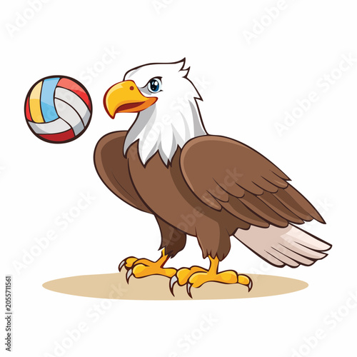 Cartoon Bald Eagle with Volleyball
