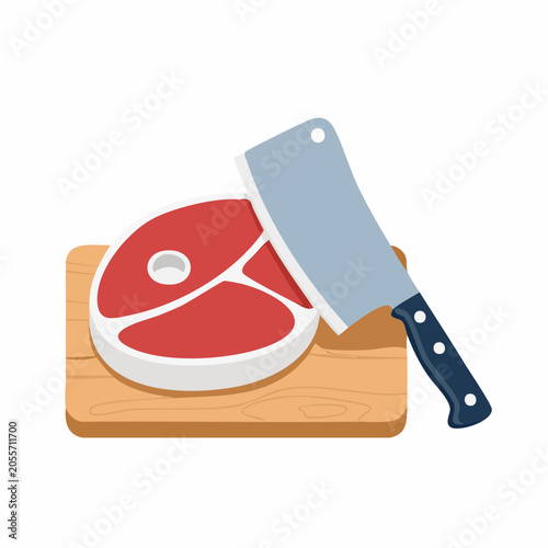 Steak and Cleaver on Cutting Board