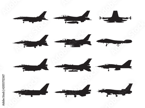 Photos Collection of fighter jet silhouettes vector icons military aircraft and airforce theme