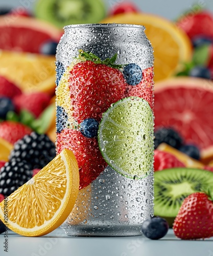 Cold Soda Can Mockup with Fresh Water Beads