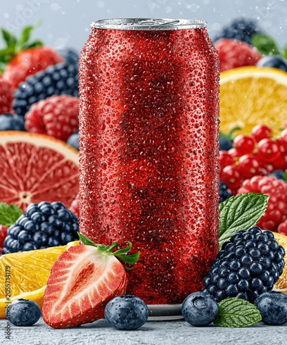 Cold Soda Can Mockup with Fresh Water Beads