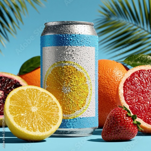 Refreshing Soda Can Mockup with Water Droplets