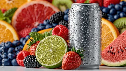 Cold Drink Can Mockup with Condensation and Blank Label