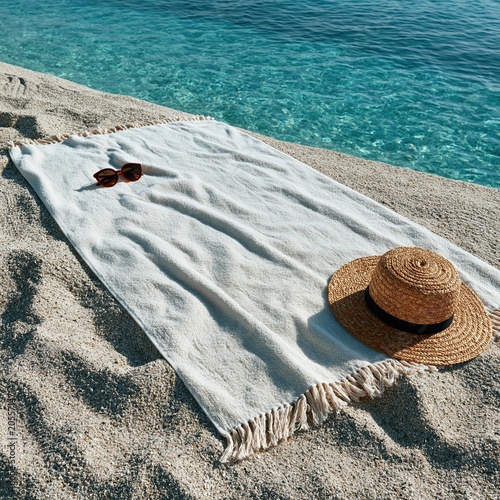 Summer Beach Towel Mockup on Pristine Sandy Shore