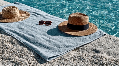 White Sand Beach Towel Mockup with Ocean Backdrop